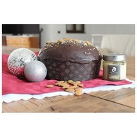 photo A' Ricchigia - Homemade Panettone Covered with Chocolate and Grains Almonds (750gr) with Glass of 2